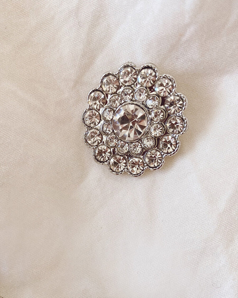 blingknapper i sølv liggende på needlecase