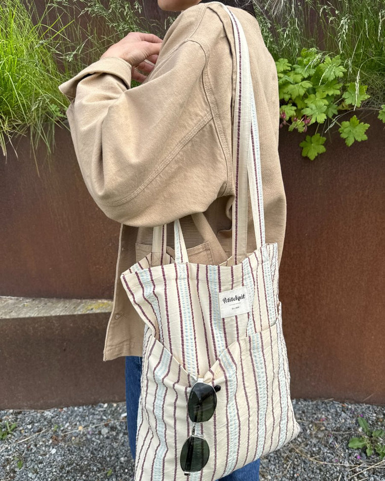 Knitter's Tote Bag - Seersucker Twin Stripe